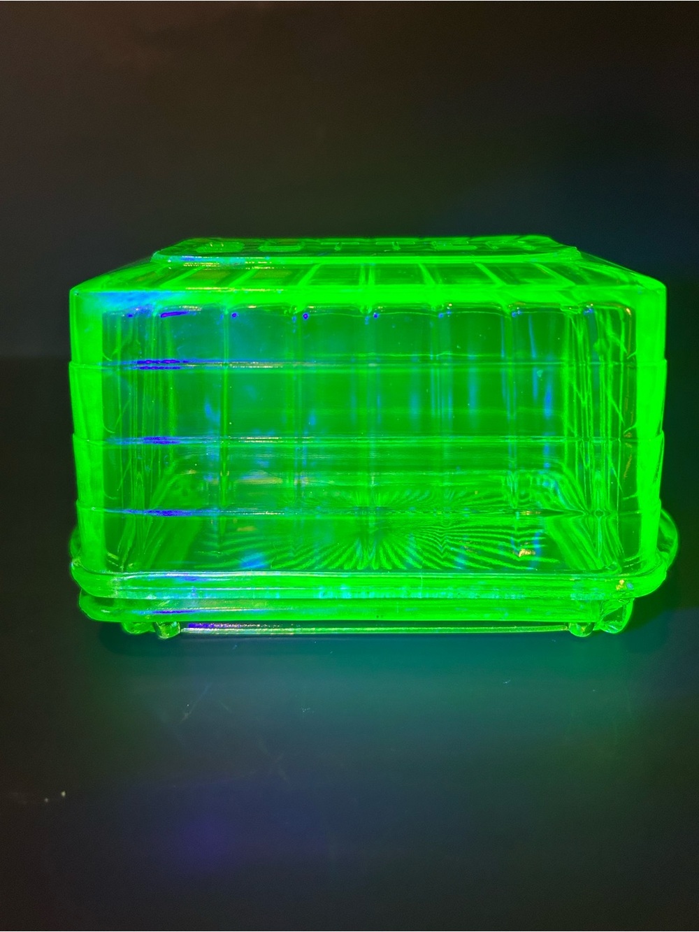 Anchor Hocking Black Optic Uranium Butter Dish Green Depression Glass